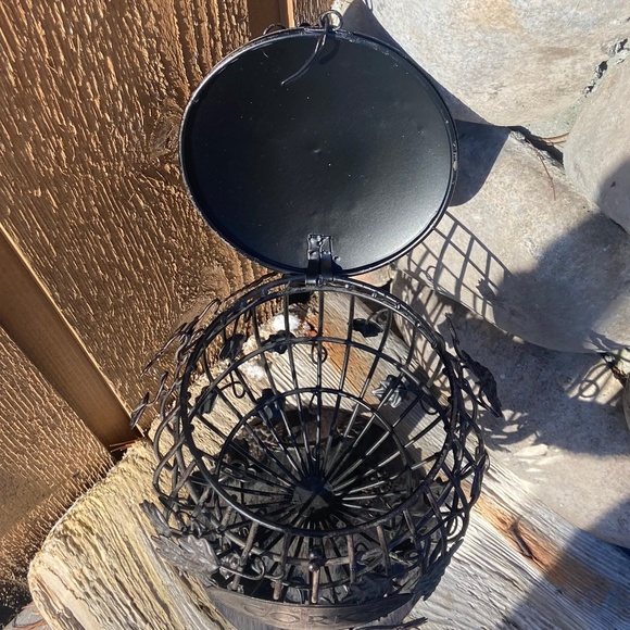 Wine Cork Metal Glass-Shaped w/ Clasped Lid Decorative Caged Holder - Picture 5 of 7